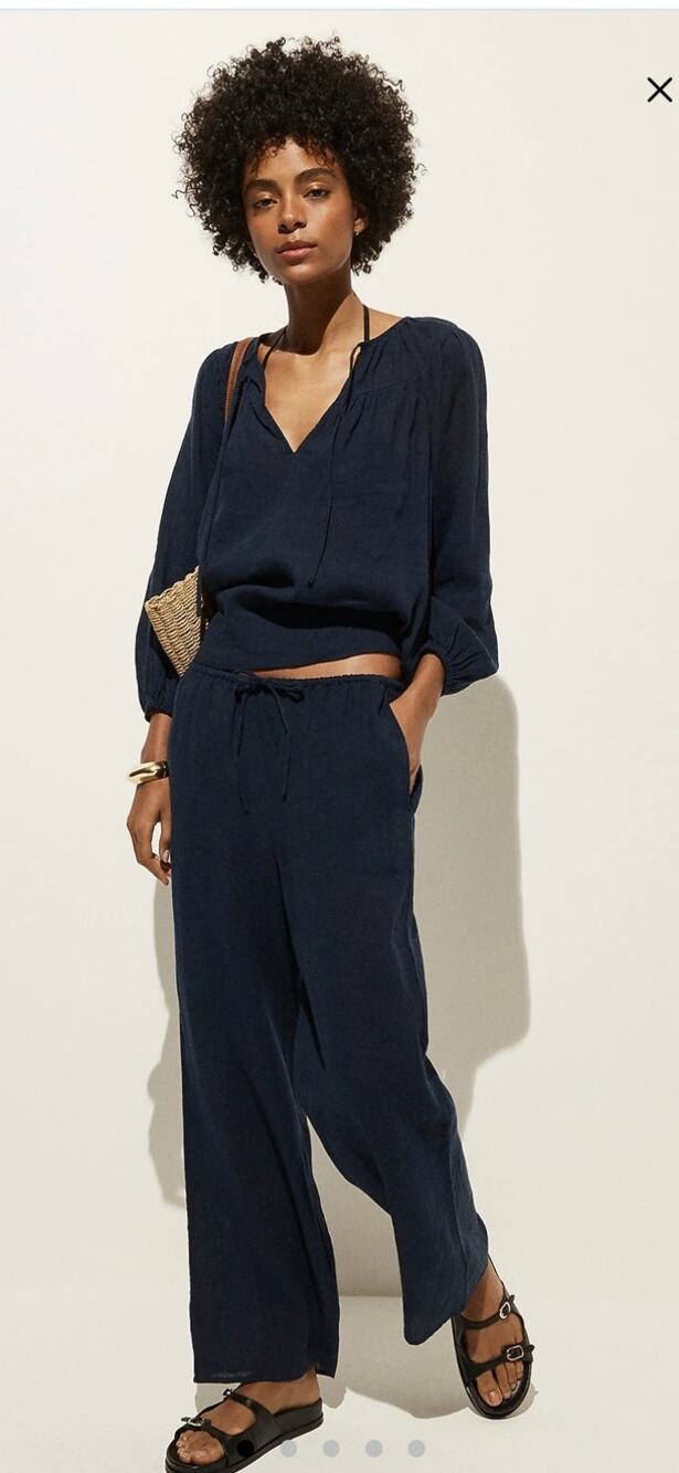 NWOT J. Crew Beach Pant In Hampton Linen-Blend Navy S *Flaw